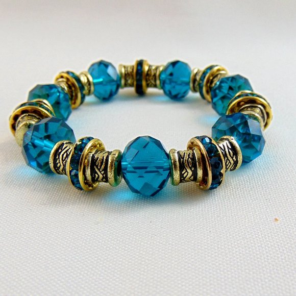 ChunkyJewelry Jewelry - Peacock Blue Large Crystal Chunky Bracelet Stretch